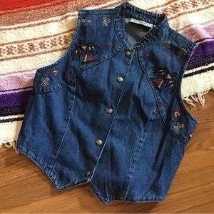 Vintage Rhythm Blue Southwest Embroidered denim vest
